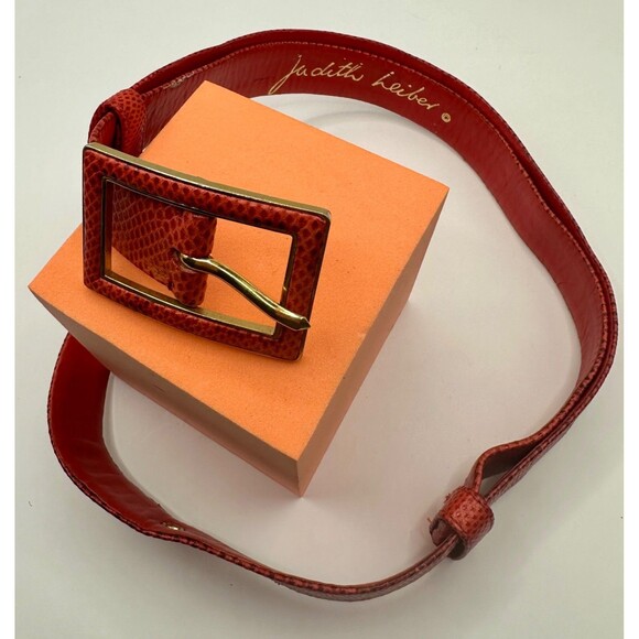 RARE Judith Leiber Red Adjustable Snake Skin Belt Fits Size 21-33\